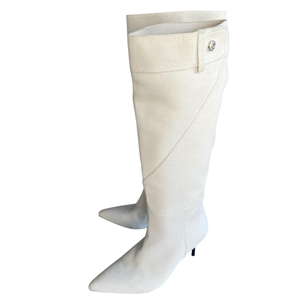 Zara Knee High Denim Boots Womens Size 9 EU 40 White Stiletto Pointed Toe - Picture 3 of 14